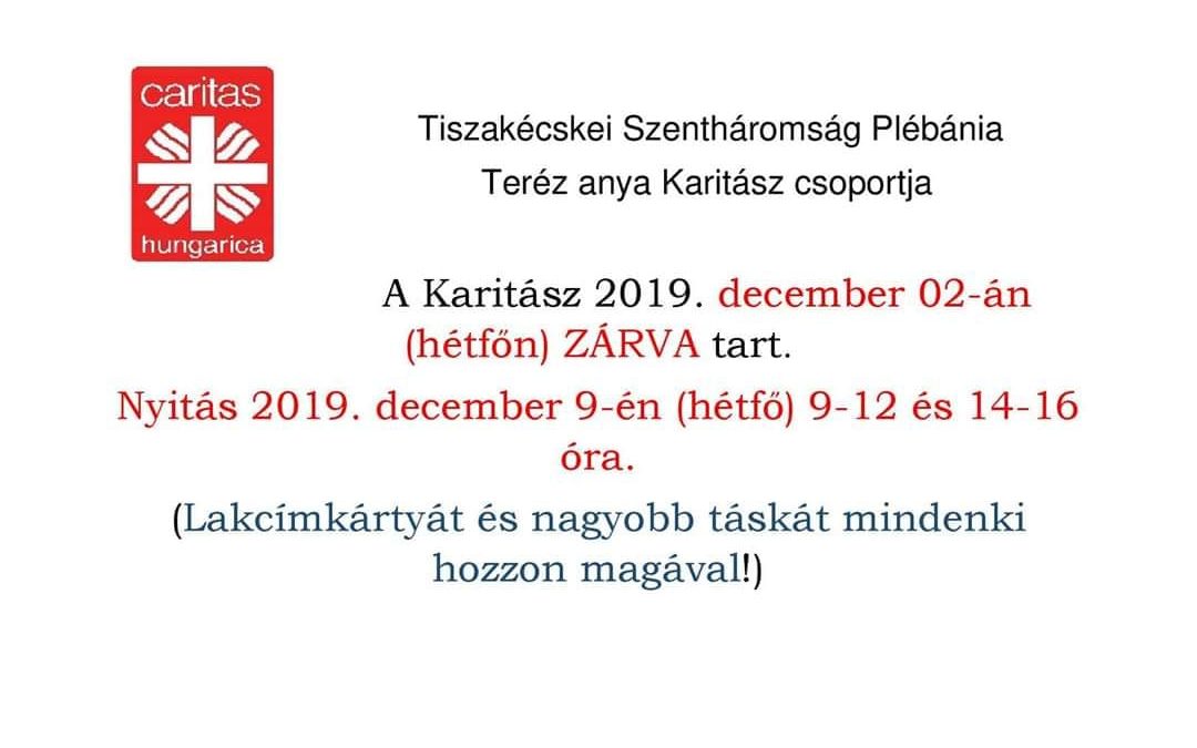 Legközelebb december 9-én lesz nyitva a Karitász