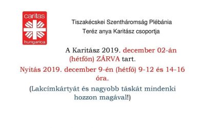 Legközelebb december 9-én lesz nyitva a Karitász