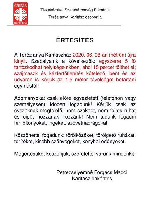 Újra kinyit a Karitászház