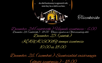 Karácsony – ünnepi miserend (december 24.-27.)