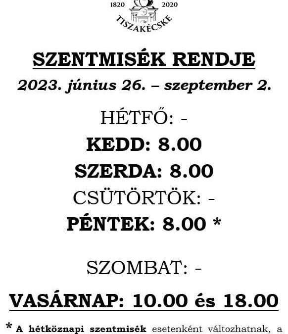 Nyári miserend